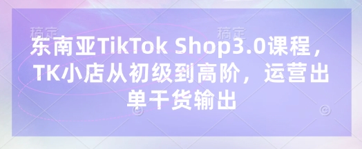 东南亚TikTok Shop3.0课程,TK小店从初级到高阶,运营出单干货输出-轻创终点站